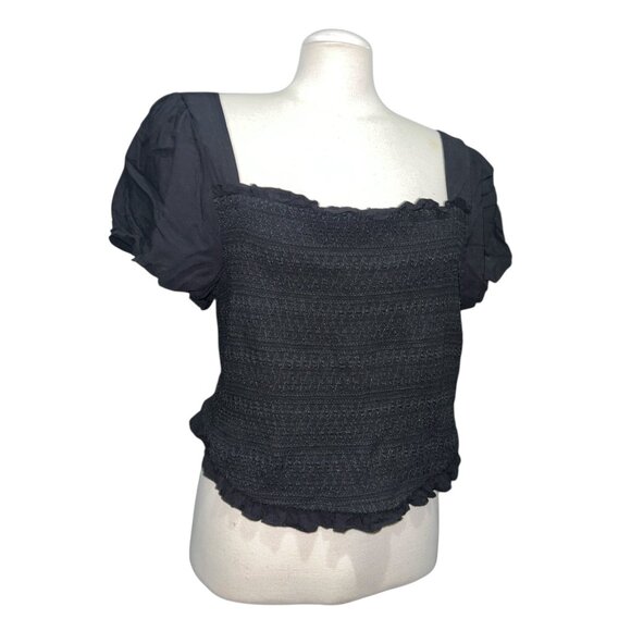 Torrid Womens Plus Size 2 Smocked Black Square Neck Puff Sleeve Top Stretchy & L - Picture 3 of 13